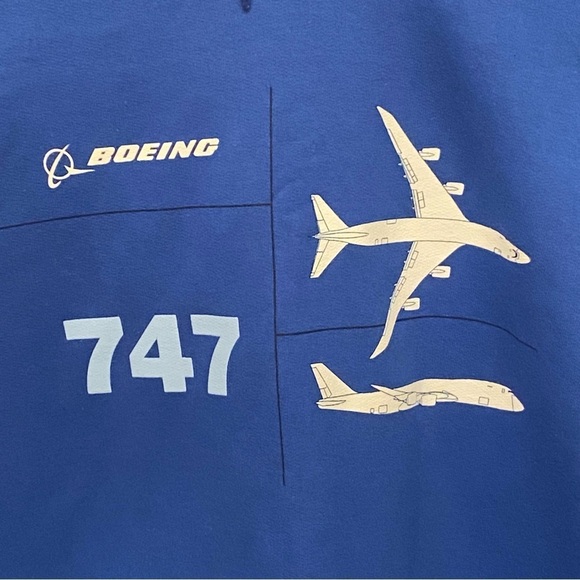 NWT~BOEING 747 Graphic Blue Fleece Lined Hoodie Sweatshirt Size Large-Unisex - Picture 2 of 7